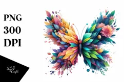 Abstract Butterfly with Plant Leaves, PNG Product Image 1
