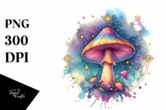 Magical Celestial Mushroom in Watercolor PNG Product Image 1