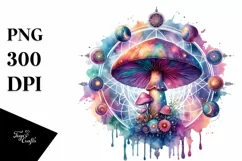 Magical Celestial Mushroom in Watercolor PNG Product Image 1