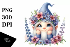 Watercolor Baby Gnome with Delphinium Wreath Product Image 3