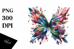 Abstract Butterfly with Plant Leaves, PNG Product Image 1