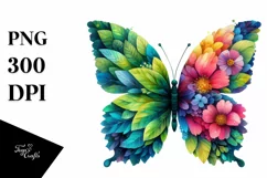 Abstract Butterfly with Plant Leaves, PNG Product Image 3