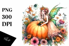 Vibrant Fairy Pumpkin Drawing | Sublimation Clipart Product Image 1