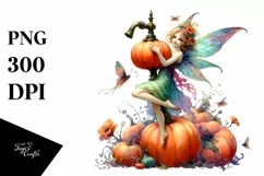 Vibrant Fairy Pumpkin Drawing | Sublimation Clipart Product Image 1