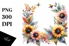 Colorful Sunflower Frame | Watercolor Clipart Product Image 1