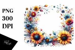 Colorful Sunflower Frame | Watercolor Clipart Product Image 3