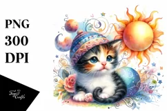 Baby Cat Watercolor Sun | Clipart Product Image 3