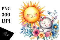 Baby Cat Watercolor Sun | Clipart Product Image 1