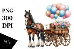 Vintage Horse Wagon Balloons | Watercolor Clipart Product Image 3