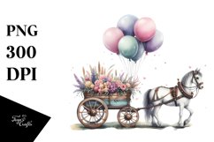Vintage Horse Wagon Balloons | Watercolor Clipart Product Image 1