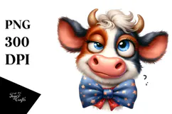 Cartoon Cow with Bow Tie PNG Product Image 1