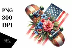 Vintage Skateboard Watercolor Sticker Clipart Product Image 1