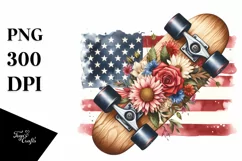 Vintage Skateboard Watercolor Sticker Clipart Product Image 1
