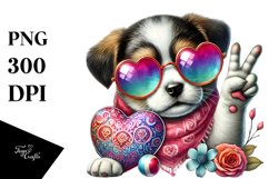Puppy Victory Sign, Watercolor PNG Product Image 1