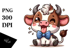 Joyful Baby Calf with Bow Tie PNG Product Image 1