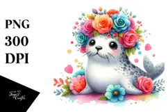 Seal with Flower Crown, Transparent PNG Product Image 1