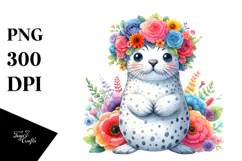 Cartoon Seal with Flower Crown, Transparent PNG Product Image 1