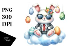 Happy Bunny on Cloud with Eggs, PNG Product Image 1