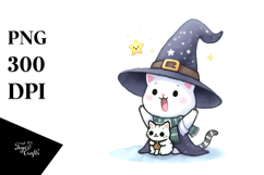 Excited Witch with Cat PNG Product Image 1