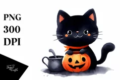 Simple Funny Haloween Clipart with BLACK CAT PNG Product Image 1