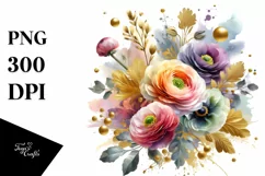 Colorful Bouquet with Gold Foil | Sublimation Clipart Product Image 1