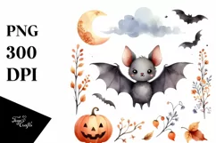 Detailed Halloween Bat Watercolor PNG Product Image 1
