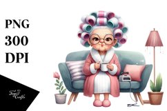 Watercolor Couch with Hair Curlers | Clipart Product Image 1