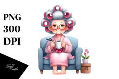 Watercolor Couch with Hair Curlers | Clipart Product Image 1