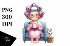 Watercolor Couch with Hair Curlers | Clipart Product Image 1