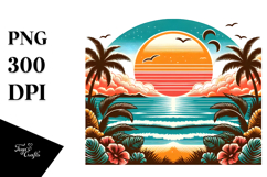 Retro Tropical Sunset Clipart PNG Product Image 1