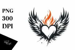 Colorful Heart with Wings and Fire, PNG Product Image 1