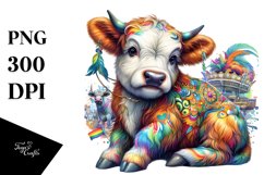 Colorful Baby Highland Cow with Rio Carnival, PNG Product Image 1