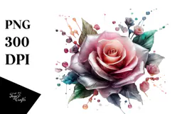 Rose with Watercolor Splash, Transparent PNG Product Image 1