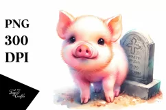 Vibrant Baby Pig with Grave Drawing | Sublimation Clipart Product Image 1