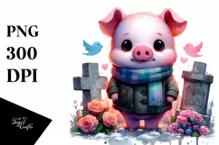 Vibrant Baby Pig with Grave Drawing | Sublimation Clipart Product Image 3