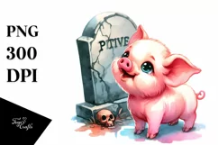 Vibrant Baby Pig with Grave Drawing | Sublimation Clipart Product Image 3