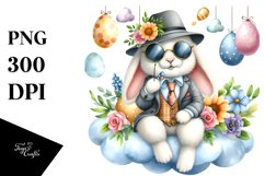 Happy Bunny on Cloud with Eggs, PNG Product Image 1