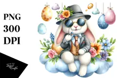 Happy Bunny on Cloud with Eggs, PNG Product Image 1