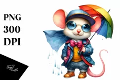 Funny Baby Mouse with Raincoat and Umbrella PNG Product Image 3