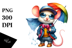Funny Baby Mouse with Raincoat and Umbrella PNG Product Image 1