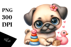 Watercolor Baby Cartoon Pug with Big Eyes Product Image 1