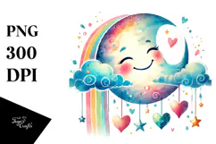 Simple Digital Painting Moon with Hearts PNG Product Image 1