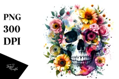 Colorful Grungy Skull with Spring Flowers PNG Product Image 1