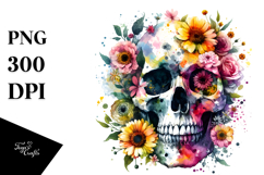 Colorful Grungy Skull with Spring Flowers PNG Product Image 1