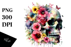 Colorful Skull with Spring Flowers PNG Product Image 1