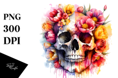 Colorful Grungy Skull with Spring Flowers PNG Product Image 1