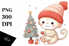 Cute Baby Monkey in Christmas Tree PNG Product Image 3