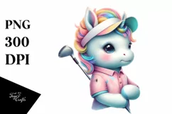 Colorful Baby Unicorn Golfer PNG Product Image 1