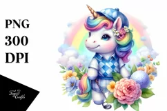 Colorful Baby Unicorn Golfer PNG Product Image 1