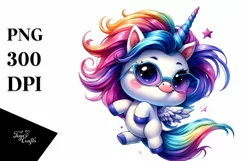 Jumping Cute Unicorn Clipart PNG Product Image 3